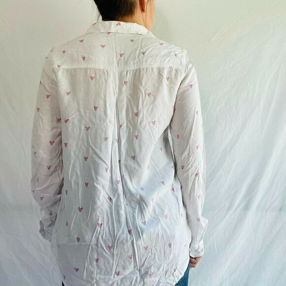 BeachLunchLounge Alanna Button Down Heart Print Long Sleeves White Viscose M - Picture 3 of 10